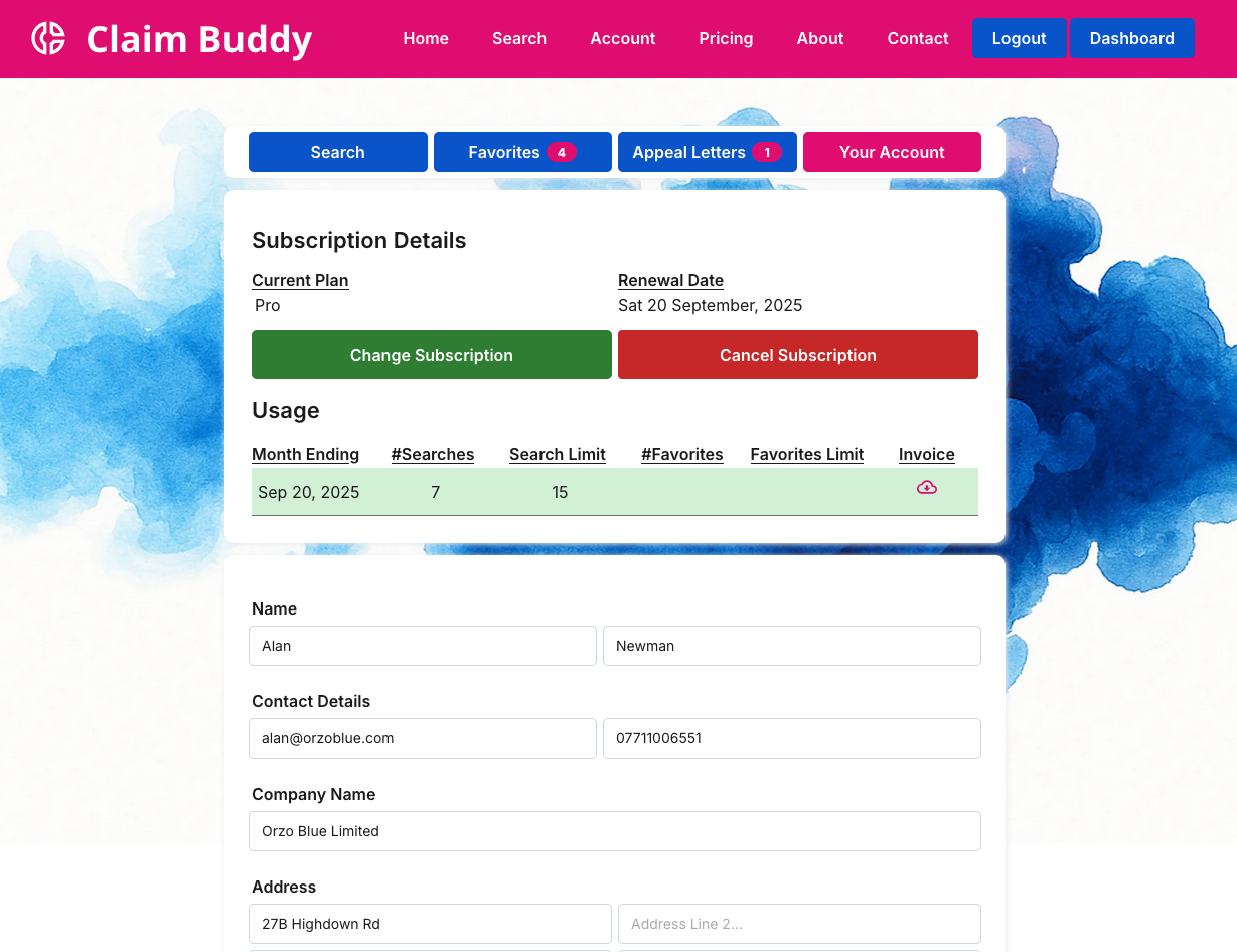 Account management and subscription tracking