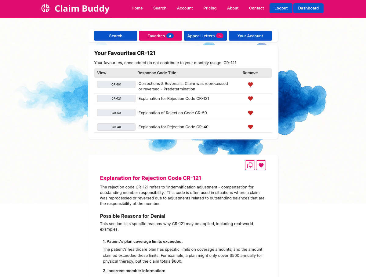 Favorites management dashboard