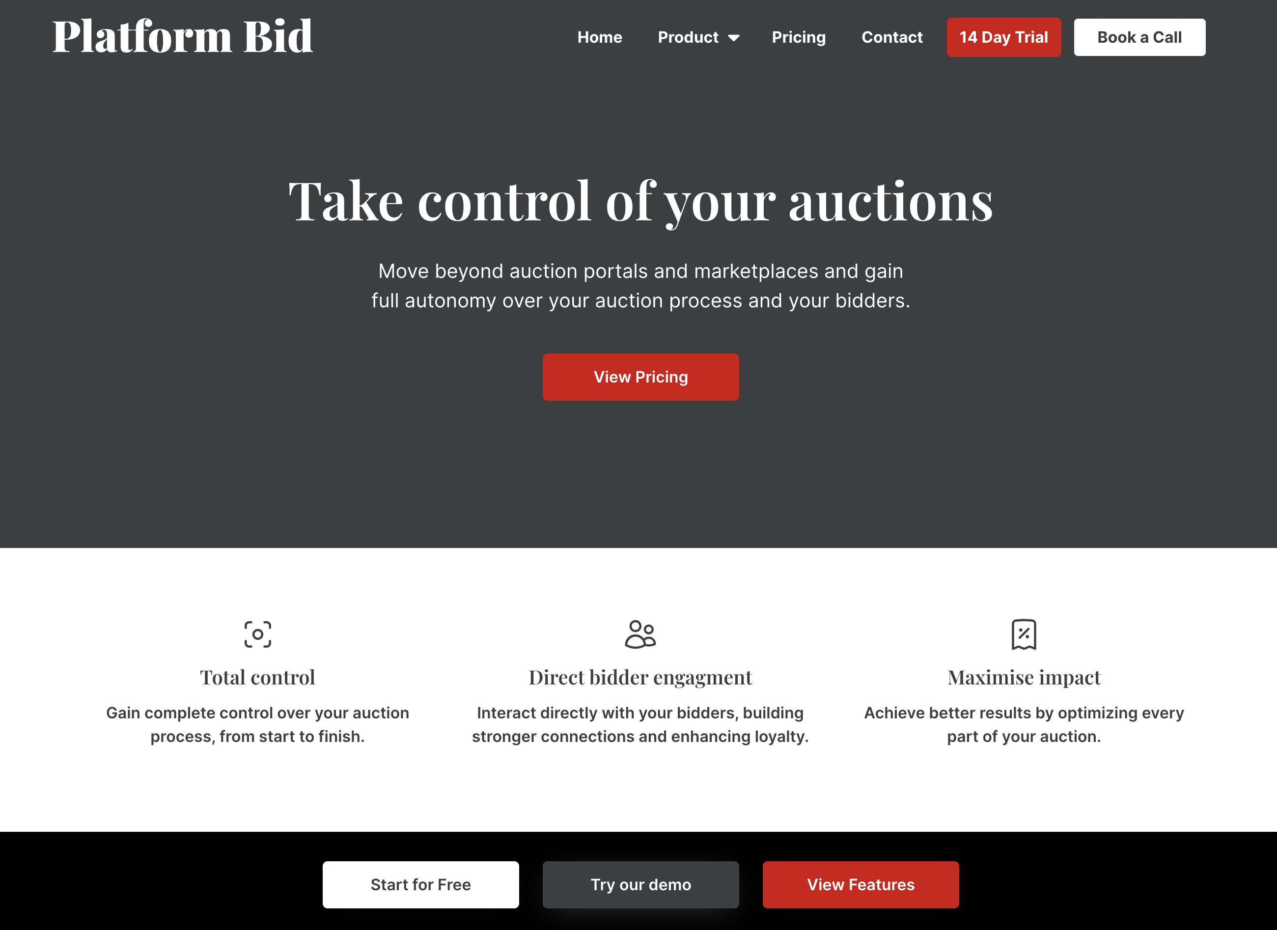 Platform Bid Homepage