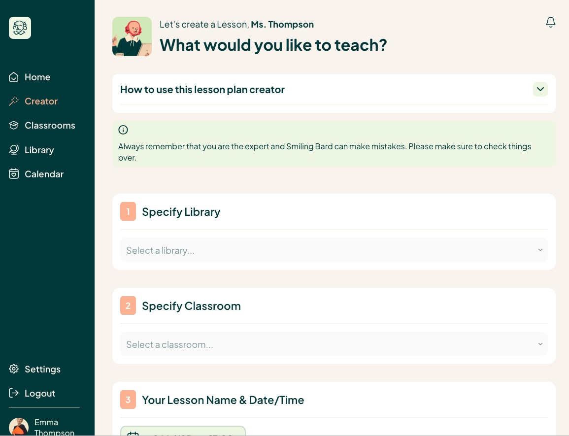 Lesson Plan Creator with step-by-step guidance